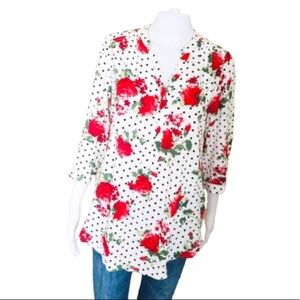 MARSHALLS/WINNERS Rose Polka Dot Blouse With Crop Sleeve Length Ivory Sz Medium